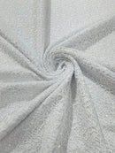 Cast Net Sequins Fabric - White - Embroidery Fish Net Design Sequins Lace Fabric By Yard