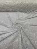 Floral Beaded Wavy Fabric - White - Beaded Sequins Wavy Embroidered Fabric Sold By Yard