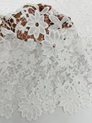 Guipure Lace Design Fabric - White - Solid Floral Lace Fabric by Yard