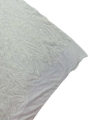 Mermaid Design Sequins Fabric - White - Sequins Fabric 4 Way Stretch on Mesh By Yard