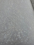 Floral Beaded Wavy Fabric - White - Beaded Sequins Wavy Embroidered Fabric Sold By Yard