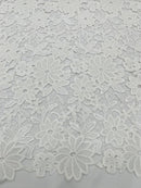 Guipure Lace Design Fabric - White - Solid Floral Lace Fabric by Yard