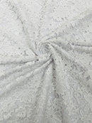 Guipure Lace Design Fabric - White - Solid Floral Lace Fabric by Yard