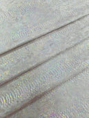 Anaconda Stretch Velvet - White Iridescent - 58/60" Stretch Velvet Fabric with Anaconda Snake Print By Yard