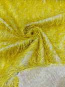 Metallic Eyelash Fabric - Yellow - Feather/Eyelash/Fringe Design on Mesh By Yard