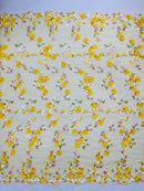 Multi-Color 3D Flower Fabric - Yellow - Multi-Tone 3D Flower Lace Fabrics Sold By Yard