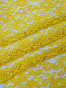 Corded Lace Fabric - Yellow - Embroidered Flower Design Lace Fabric Sold By Yard