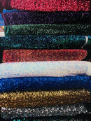 Velvet Stretch Sequins - Neon Green/ Iridescent Sequins on Black 2 Way Stretch Velvet Fabric 58/60”