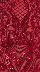 Damask Geometric Sequins - Red