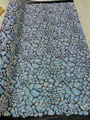 2 Way Stretch Fabric - Irridescent Aqua - Print Design Fashion Sequins Mesh Fabric