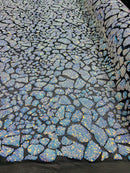 2 Way Stretch Fabric - Irridescent Aqua - Print Design Fashion Sequins Mesh Fabric