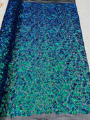 2 Way Stretch Fabric - Irridescent Green - Print Design Fashion Sequins Mesh Fabric