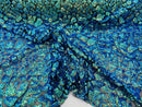 2 Way Stretch Fabric - Irridescent Blue Green - Print Design Fashion Sequins Mesh Fabric