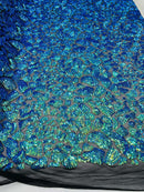 2 Way Stretch Fabric - Irridescent Blue Green - Print Design Fashion Sequins Mesh Fabric