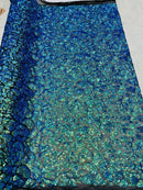 2 Way Stretch Fabric - Irridescent Blue Green - Print Design Fashion Sequins Mesh Fabric