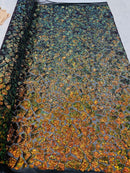 2 Way Stretch Fabric - Irridescent Orange - Print Design Fashion Sequins Mesh Fabric