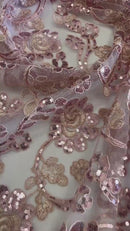 Embroidered Flower Lace - Rose - Corded Floral Lace With Sequins Sold By Yard