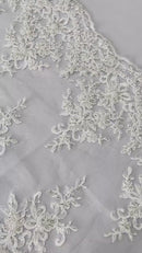 Beaded Shiny Floral Cluster - Off-White - Embroidered Luxury Floral Design by Yard