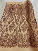 4 Way Stretch Fabric - Rose Gold - Elegant Design Sequins Fashion on Spandex Mesh