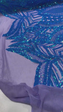 Iridescent Turquoise - 4 Way Stretch Embroidered Royalty Sequins Design Fabric By Yard