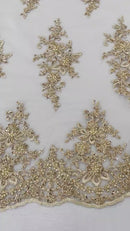 Beaded Shiny Floral Cluster - Champagne - Embroidered Luxury Floral Design by Yard