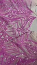 Candy Pink Sequin - 4 Way Stretch Embroidered Royalty Sequins Design Fabric By Yard