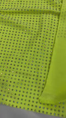 Solid Color Rhinestone Fabric - Neon Yellow - 4 Way Stretch Soft Solid Color Fabric with Crystal Stones Sold By Yard