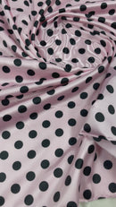 Polka Dot Satin Fabric - Black on Pink - 3/4" Inch Super Soft Silky Satin Polka Dot Fabric Sold By Yard