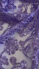 Embroidered Flower Lace - Lilac - Corded Floral Lace With Sequins Sold By Yard