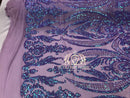 17 Yards Iridescent Lilac - Sequins 4 Way Stretch Fabric Embroidered On Mesh