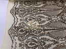 Sequins - Champagne - 4 Way Stretch Fancy Fabric Embroidered On Mesh Sold By The Yard