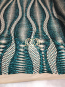 4 Way Stretch - Teal  - Horizontal Line Design Sequins On Stretch Mesh By The Yard