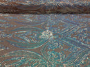 Big Damask Sequins Fabric - Iridescent Aqua - 4 Way Stretch Damask Sequins Design Fabric By Yard