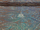 Big Damask Sequins Fabric - Iridescent Aqua - 4 Way Stretch Damask Sequins Design Fabric By Yard
