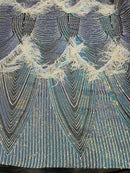 Iridescent Aqua Fringe Sequins - Dangle 4 Way Stretch Fancy Sequins Fabric Sold By The Yard