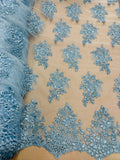 Flower Lace Fabric - Floral Clusters Embroidered Lace Mesh Fabric - 25 Yard Roll