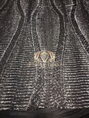 4 Way Stretch - Black and Silver - Horizontal Line Design Sequins On Stretch Mesh By The Yard