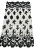 Round Flower Beaded Fabric - Black - Embroidered Fashion Design Beads and Sequins On Mesh by The Yard