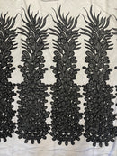 3D Beaded Peacock Feathers - Black - Vegas Design Embroidered Sequins and Beads On a Mesh Lace Fabric (Choose The Panels)