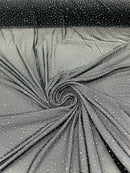Power Mesh Polyester Rhinestone Fabric - Black - 4 Way Stretch Power Mesh Fabric Crystal Stones By Yard
