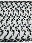 3D Lace Flower Fabric - Black - Embroidered Sequins and 3D Floral Patterns on Lace By Yard