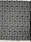 Metallic Floral Lace Fabric - Black - Embroidered Sequins Floral Design Sold By Yard