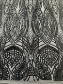 Long Wavy Pattern Sequins - Black - 4 Way Stretch Sequins Fabric Line Design By Yard