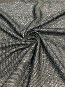 Mille Striped Stretch Sequins - Black - 4 Way Stretch Spandex Sequins Striped Fabric By The Yard