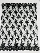 Lace Flower Cluster Fabric - Embroidered Flower With Sequins on a Mesh Lace Fabric - 25 Yard Roll