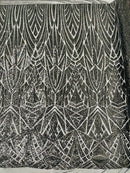 Geometric Fabric - Black  - Geometric Sequins Pattern Design 4 Way Stretch Sold By Yard