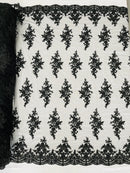 Beaded Shiny Floral Cluster - Black - Embroidered Luxury Floral Design by Yard
