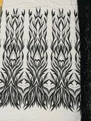Beaded Elegant Leaf Fabric - Black - Embroidered Leaf Design Beaded Fabric Sold by Yard