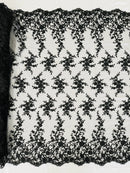 Beaded Floral Cluster - Black - Fancy Embroidered Glamorous Floral Design by Yard