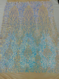 Fancy Leaf Design -  4 Way Stretch Embroidered Sequins Fabric - Pick Color - 25 Yard Roll